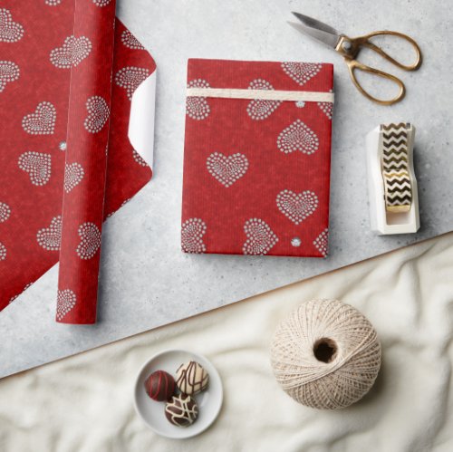 Heart Diamond Silver Red Christmas Holidays   Wrapping Paper