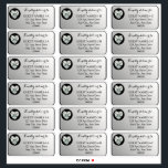 Heart Diamond Silver Wedding Guest Address  Sticke Sticker<br><div class="desc">An elegant silver-toned background with a left side heart-shaped faux diamond overlaid on a black circle provides dramatic flair for this guest address with editable "Kindly deliver to" script text. The text is in black. Simply add names and addresses to complete. 18 labels per sheet. All text is editable. Composite...</div>