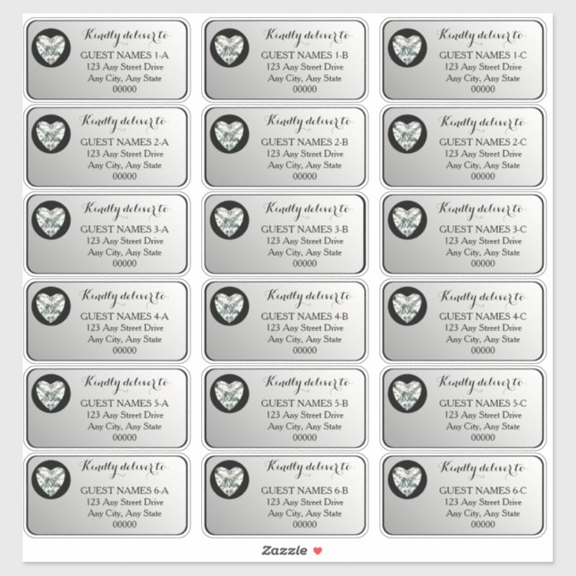 Heart Diamond Silver Wedding Guest Address  Sticke Sticker (Sheet)