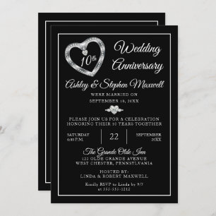 Heart Diamonds 10th Wedding Anniversary Party Invitation