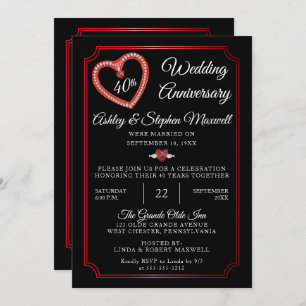 Heart Diamonds 40th Wedding Anniversary Party Invitation