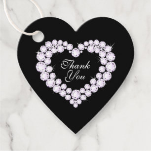 Heart diamonds on black thank you wedding favor ta favor tags