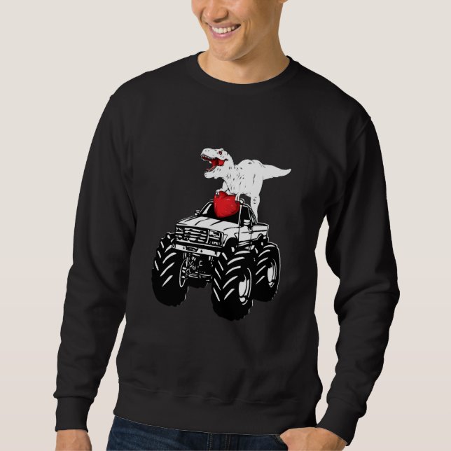 Heart Dino Valentine's Day Monster Truck Date Sing Sweatshirt (Front)