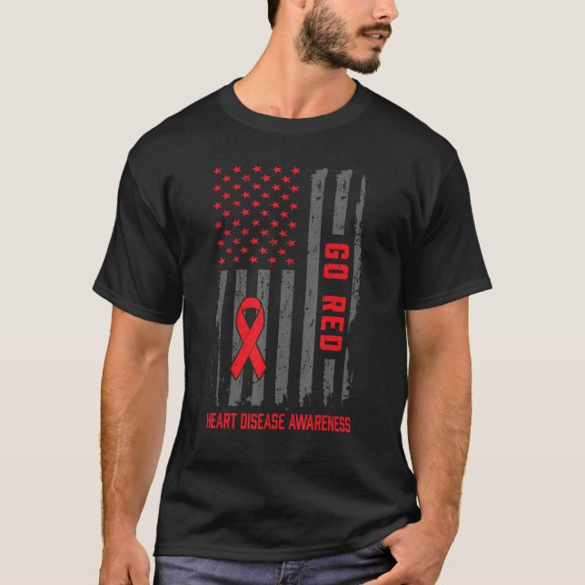 Heart Disease American Flag Go Red Heart Disease A T-Shirt (Front)