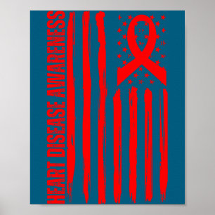 Heart Disease Awareness American Flag Chd Congenit Poster