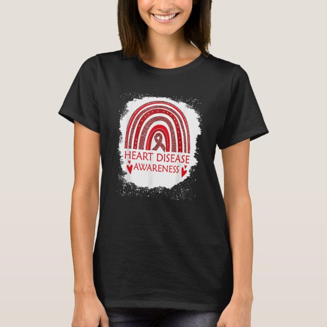 Heart Disease Awareness Bleached Rainbow Red Ribbo T-Shirt (Front)