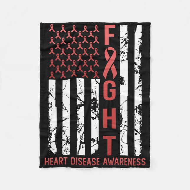 Heart Disease Awareness February Usa Flag Ribbon R Fleece Blanket (Front)