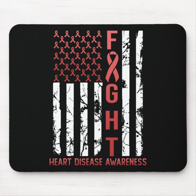 Heart Disease Awareness February Usa Flag Ribbon R Mouse Pad (Front)