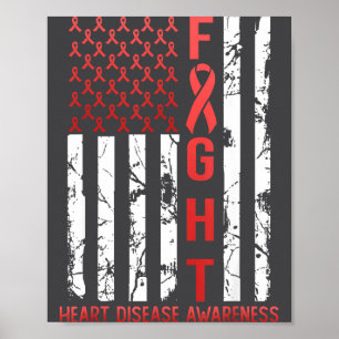 Heart Disease Awareness February Usa Flag Ribbon R Poster