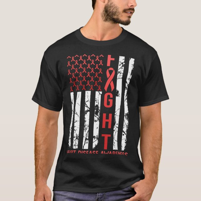 Heart Disease Awareness February Usa Flag Ribbon R T-Shirt (Front)