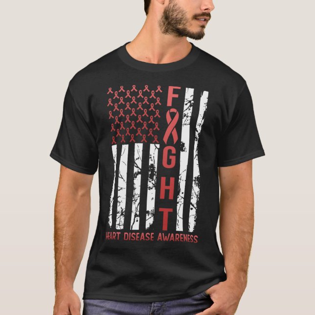 Heart Disease Awareness February Usa Flag Ribbon R T-Shirt (Front)