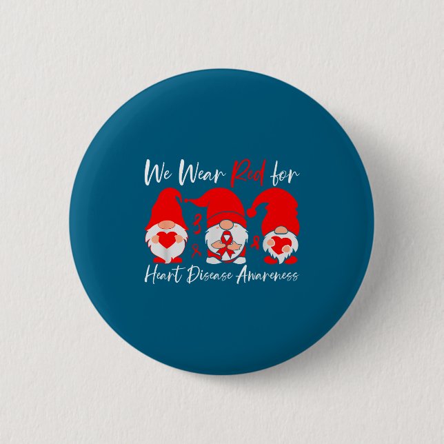 Heart Disease Awareness Gnome  Button (Front)