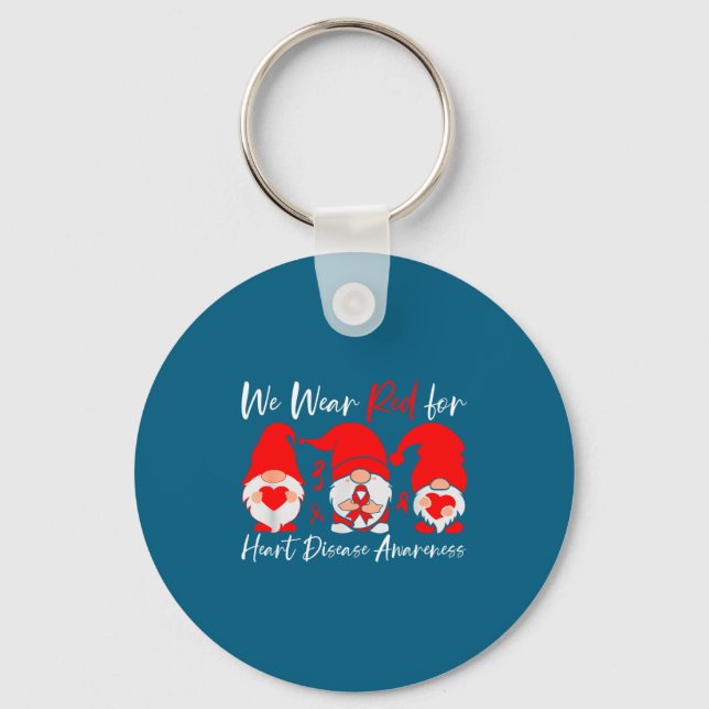 Heart Disease Awareness Gnome  Keychain (Front)