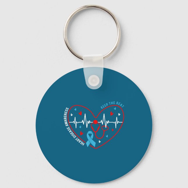 Heart Disease Awareness Heartbeat Survivor Warrior Keychain (Front)