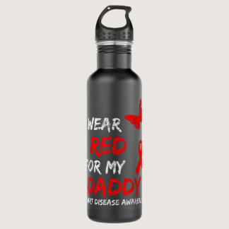 Heart Disease Awareness I Wear Red For My Daddy Ri Stainless Steel Water Bottle