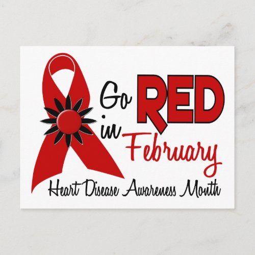 Heart Disease Awareness Month Red Ribbon 12 Postcard