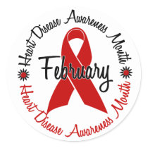 Heart Disease Awareness Month Red Ribbon 1.3 Classic Round Sticker