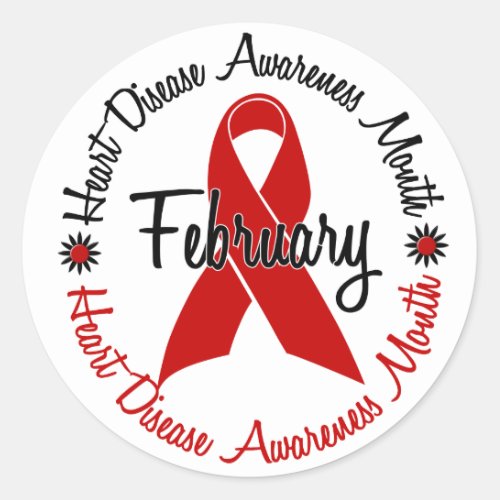 Heart Disease Awareness Month Red Ribbon 13 Classic Round Sticker