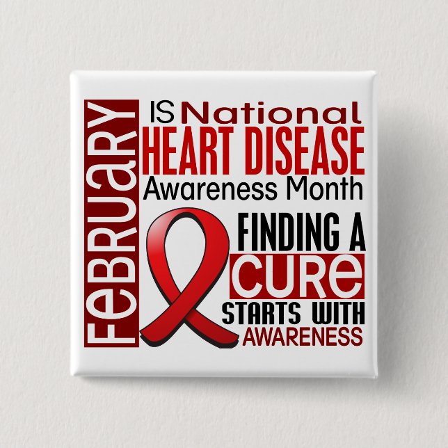 Heart Disease Awareness Month Ribbon I2.5 Pinback Button (Front)
