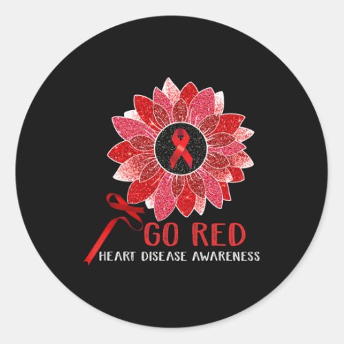 Heart Disease Awareness Month Ribbon Sunflower  Classic Round Sticker