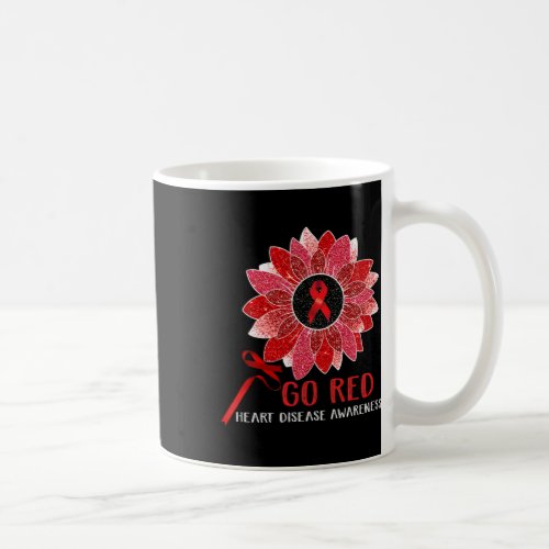 Heart Disease Awareness Month Ribbon Sunflower  Coffee Mug