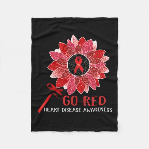 Heart Disease Awareness Month Ribbon Sunflower  Fleece Blanket