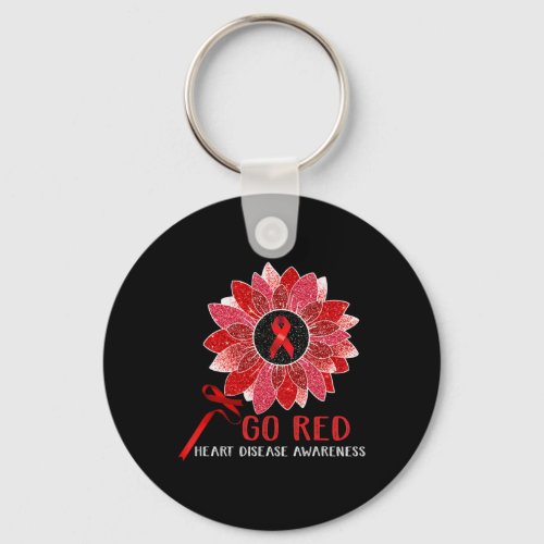 Heart Disease Awareness Month Ribbon Sunflower  Keychain