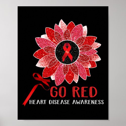 Heart Disease Awareness Month Ribbon Sunflower  Poster