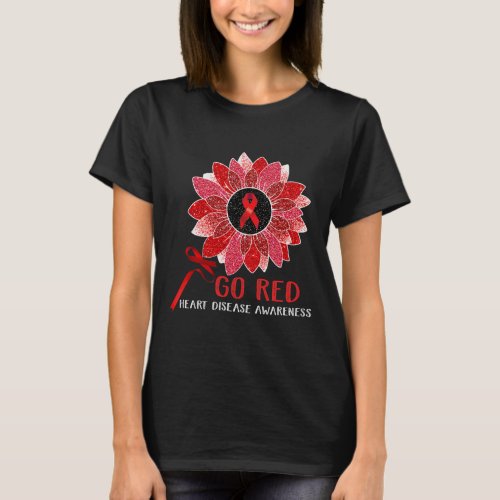 Heart Disease Awareness Month Ribbon Sunflower  T_Shirt