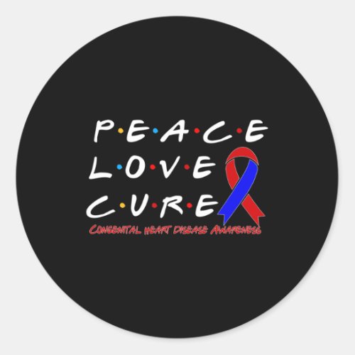 Heart Disease Awareness Peace Love Cure  Classic Round Sticker