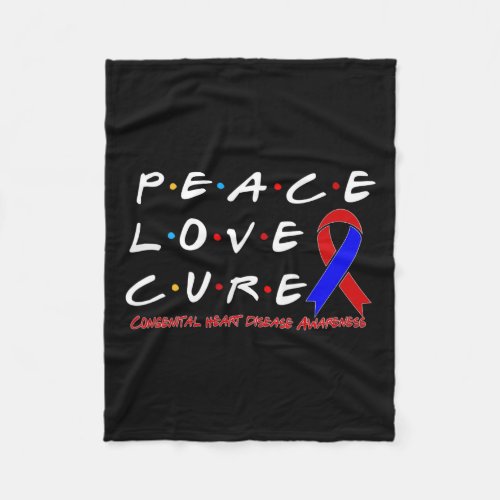 Heart Disease Awareness Peace Love Cure  Fleece Blanket