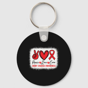 Heart Disease Awareness Peace Love Cure Go Red Hea Keychain