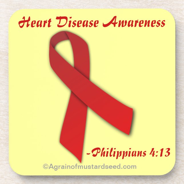 Heart Disease Awareness Phil 4:13 Beverage Coaster (Front)