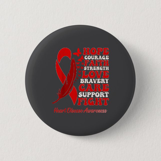 Heart Disease Awareness Red Butterflies Ribbon Sup Button (Front)
