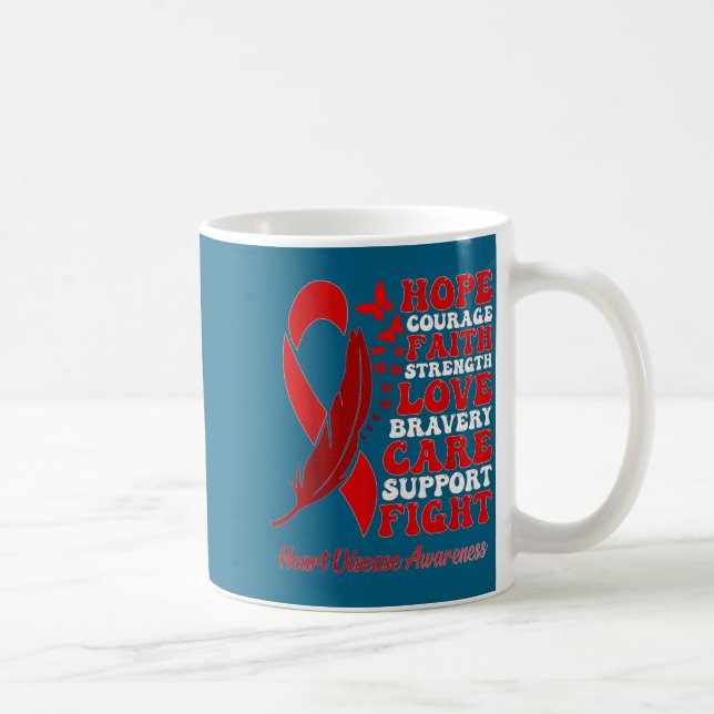 Heart Disease Awareness Red Butterflies Ribbon Sup Coffee Mug (Right)