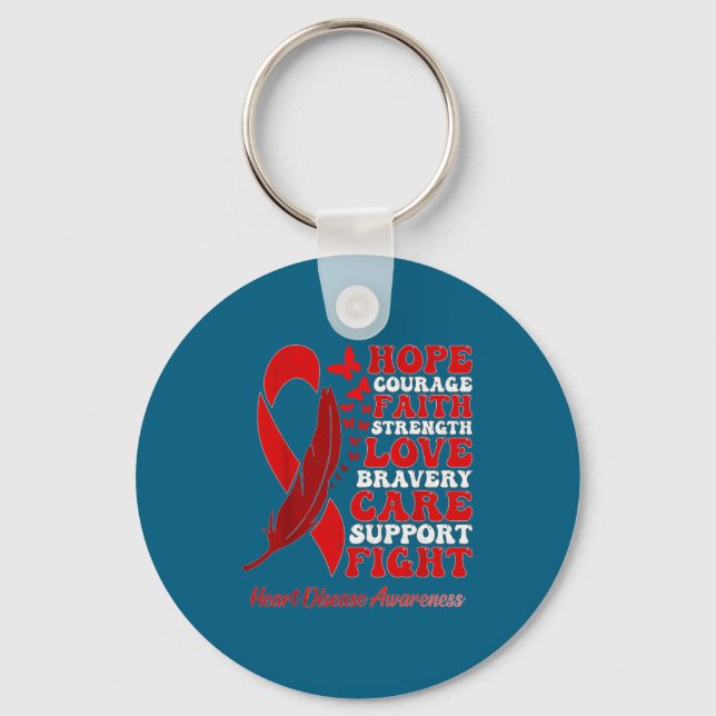 Heart Disease Awareness Red Butterflies Ribbon Sup Keychain (Front)