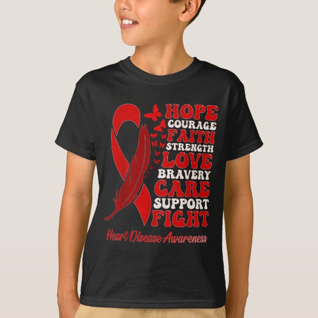 Heart Disease Awareness Red Butterflies Ribbon Sup T-Shirt (Front)