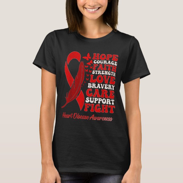 Heart Disease Awareness Red Butterflies Ribbon Sup T-Shirt (Front)