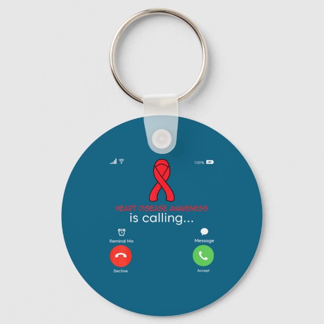 Heart Disease Awareness Red Ribbon Heart Attack Su Keychain (Front)