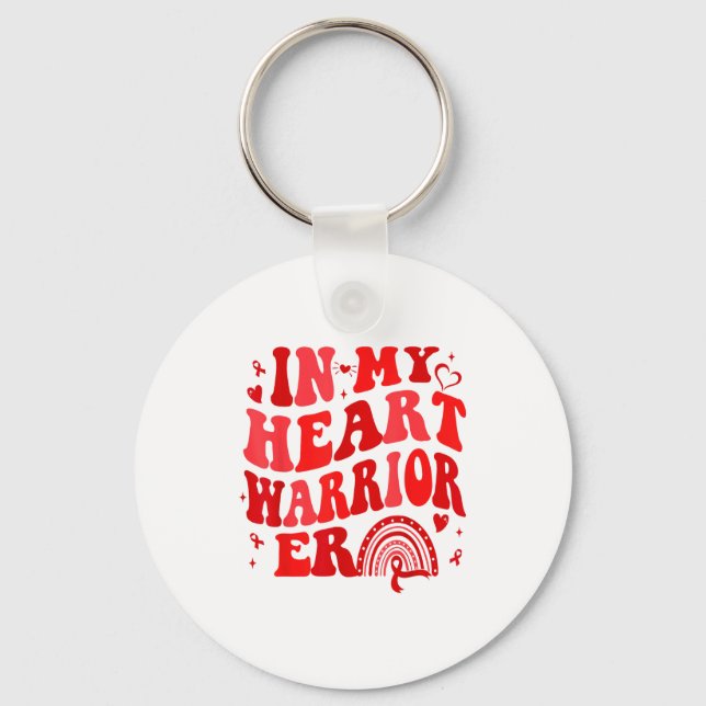 Heart Disease Awareness Retro In My Heart Warrior  Keychain (Front)