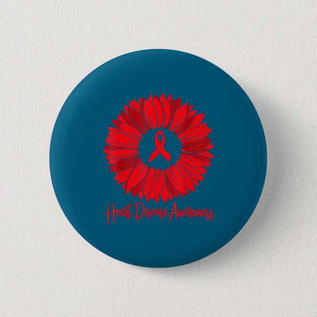 Heart Disease Awareness Sunflower Go Red Women Hea Button (Front)