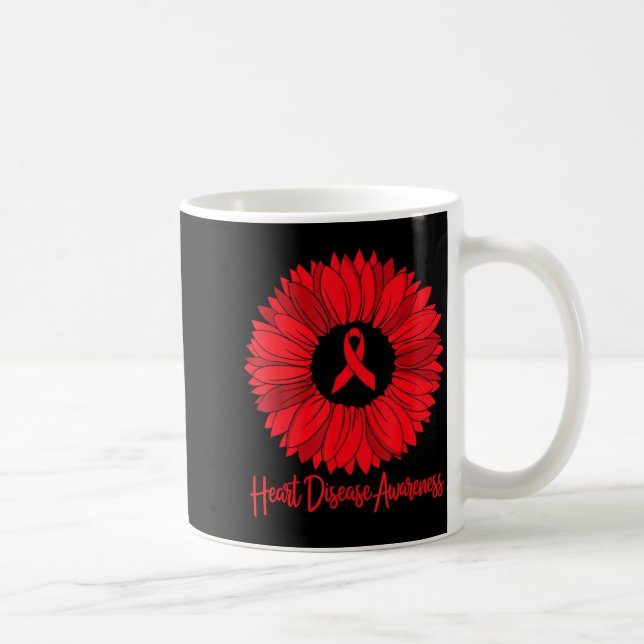 Heart Disease Awareness Sunflower Go Red Women Hea Coffee Mug (Right)