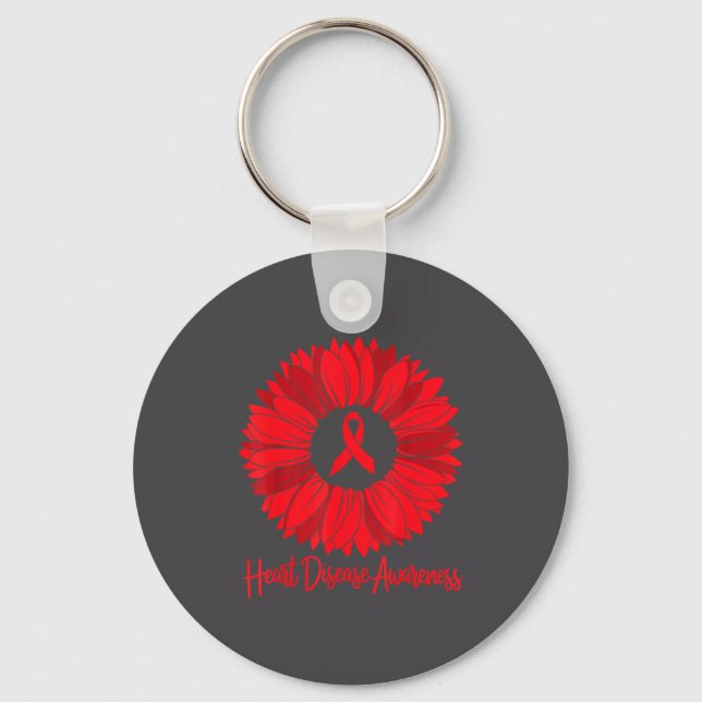 Heart Disease Awareness Sunflower Go Red Women Hea Keychain (Front)