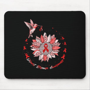 Heart Disease Awareness Sunflower Hummingbird Ribb Mouse Pad