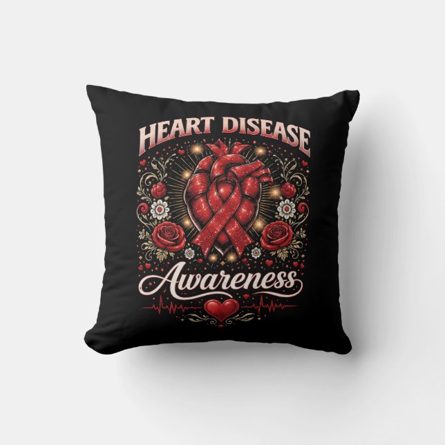 Heart Disease Awareness Throw Pillow (Front)