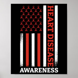Heart Disease Awareness Usa Flag Heart Warrior Poster