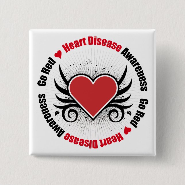 Heart Disease GO RED Pinback Button (Front)