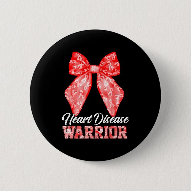 Heart Disease Warrior Red Ribbon Heart Disease Awa Button (Front)