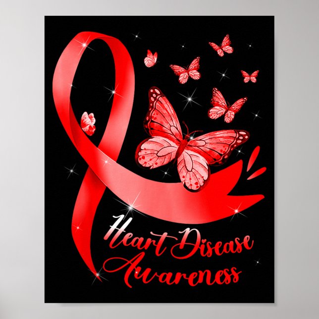 Heart Disease Warrior Red Ribbon Heart Disease Awa Poster (Front)