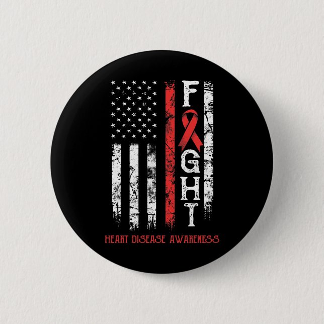 Heart Disease Warrior Us Flag  Button (Front)